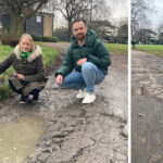 Potholes at Chalkwell Park, with Kay Mitchell and Cllr Stuart Allen